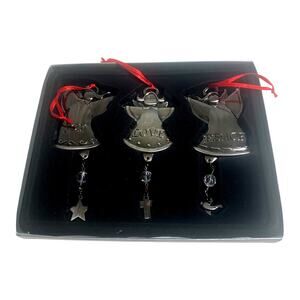 Living Quarters Heavy Solid Pewter Angel Christmas Ornaments Set of 3 NOS NEW